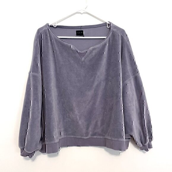 OUT FROM UNDER URBAN OUTFITTERS Vica Boat Neck Sweatshirt Periwinkle Velour Boxy - Picture 2 of 12